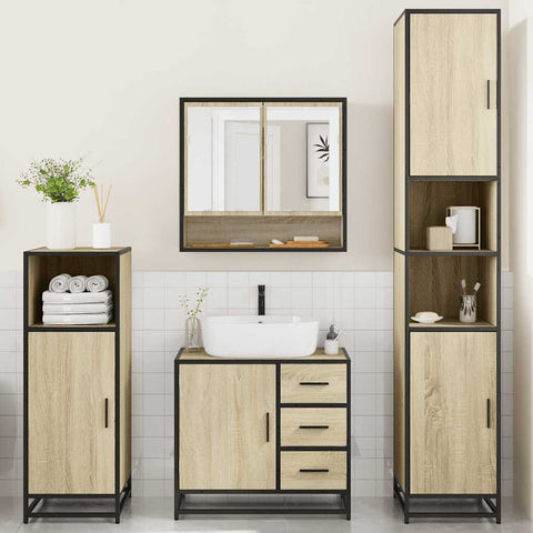 vidaXL 4 Piece Bathroom Furniture Set Sonoma Oak Engineered Wood