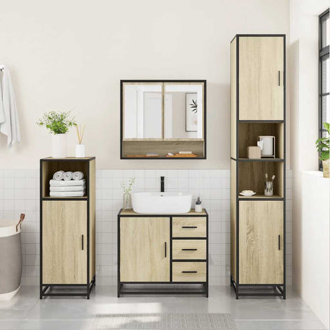 vidaXL 4 Piece Bathroom Furniture Set Sonoma Oak Engineered Wood