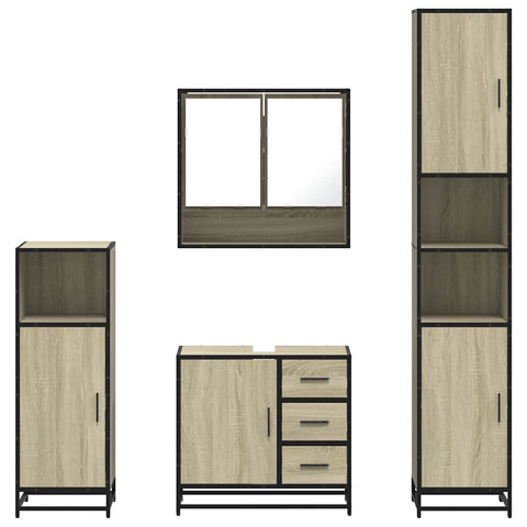 vidaXL 4 Piece Bathroom Furniture Set Sonoma Oak Engineered Wood