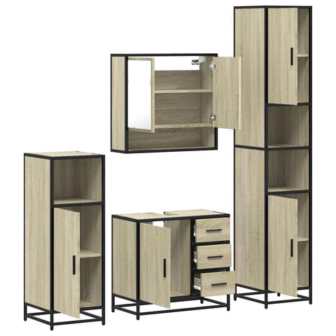 vidaXL 4 Piece Bathroom Furniture Set Sonoma Oak Engineered Wood
