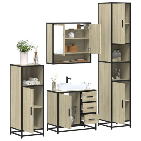 vidaXL 4 Piece Bathroom Furniture Set Sonoma Oak Engineered Wood