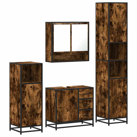 vidaXL 4 Piece Bathroom Furniture Set Smoked Oak Engineered Wood