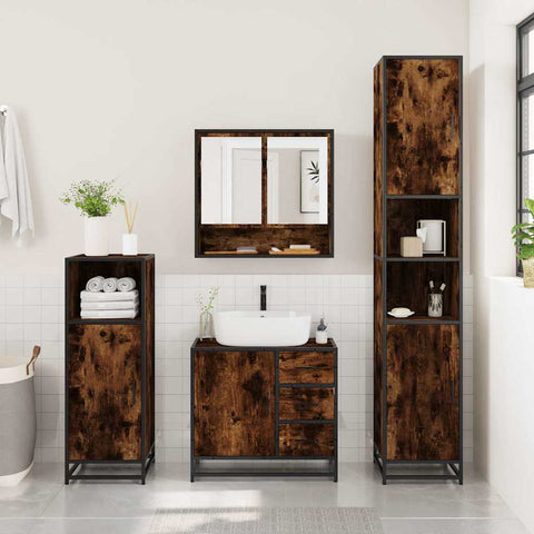 vidaXL 4 Piece Bathroom Furniture Set Smoked Oak Engineered Wood