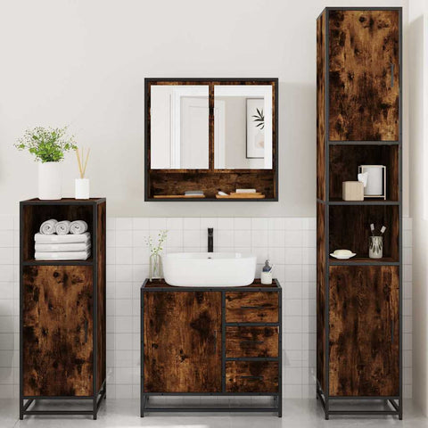 vidaXL 4 Piece Bathroom Furniture Set Smoked Oak Engineered Wood