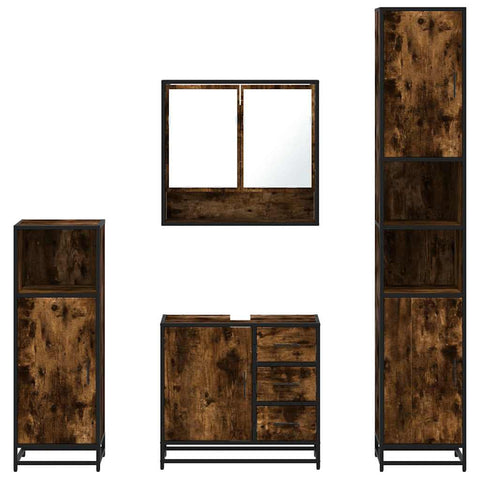 vidaXL 4 Piece Bathroom Furniture Set Smoked Oak Engineered Wood