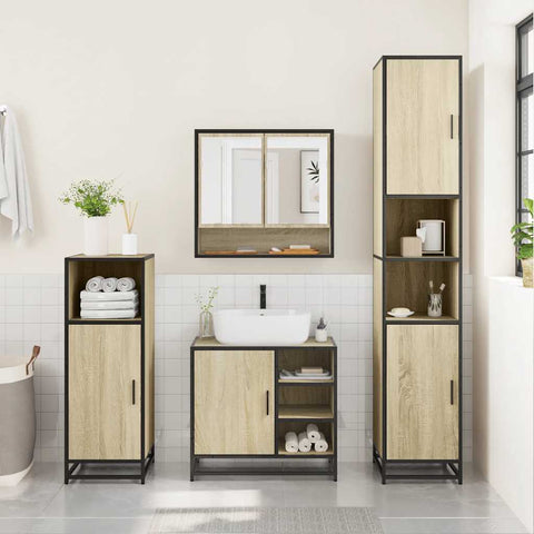 vidaXL 4 Piece Bathroom Furniture Set Sonoma Oak Engineered Wood
