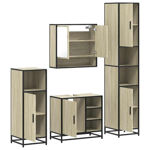 vidaXL 4 Piece Bathroom Furniture Set Sonoma Oak Engineered Wood