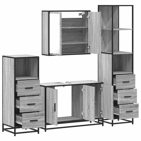 vidaXL 4 Piece Bathroom Furniture Set Grey Sonoma Engineered Wood