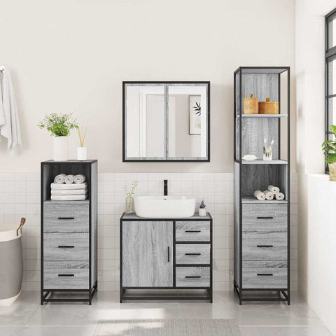 vidaXL 4 Piece Bathroom Furniture Set Grey Sonoma Engineered Wood