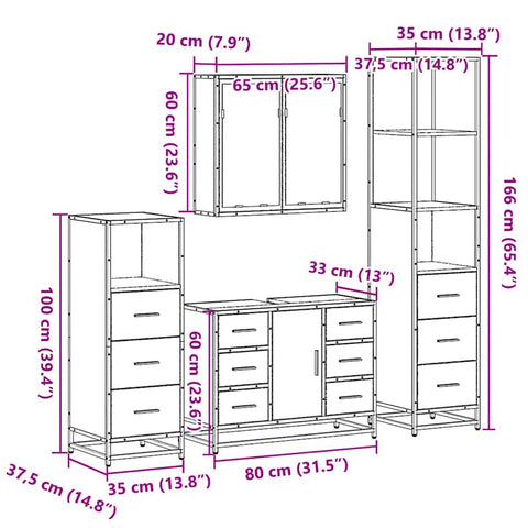 vidaXL 4 Piece Bathroom Furniture Set Grey Sonoma Engineered Wood