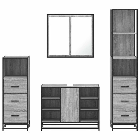 vidaXL 4 Piece Bathroom Furniture Set Grey Sonoma Engineered Wood