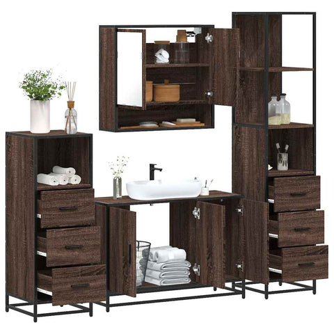 vidaXL 4 Piece Bathroom Furniture Set Brown Oak Engineered Wood