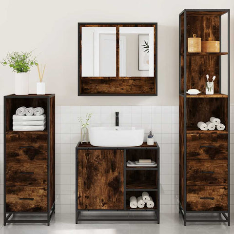 vidaXL 4 Piece Bathroom Furniture Set Smoked Oak Engineered Wood