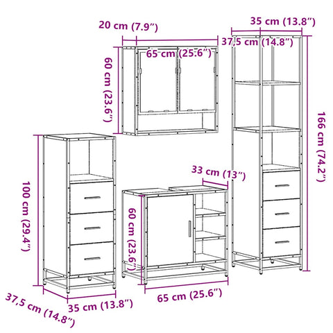 vidaXL 4 Piece Bathroom Furniture Set Grey Sonoma Engineered Wood