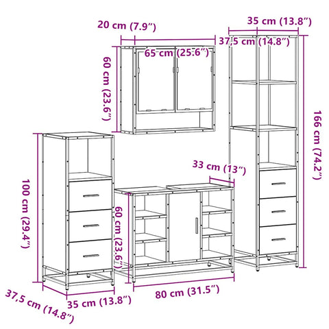 vidaXL 4 Piece Bathroom Furniture Set Sonoma Oak Engineered Wood