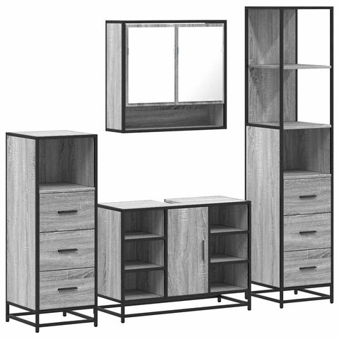 vidaXL 4 Piece Bathroom Furniture Set Grey Sonoma Engineered Wood