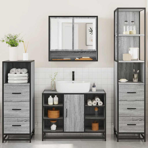vidaXL 4 Piece Bathroom Furniture Set Grey Sonoma Engineered Wood