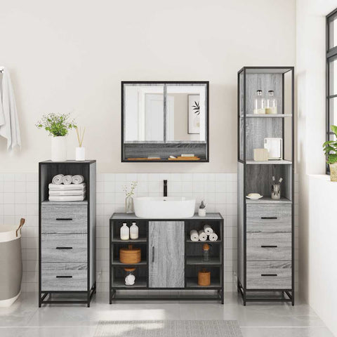vidaXL 4 Piece Bathroom Furniture Set Grey Sonoma Engineered Wood