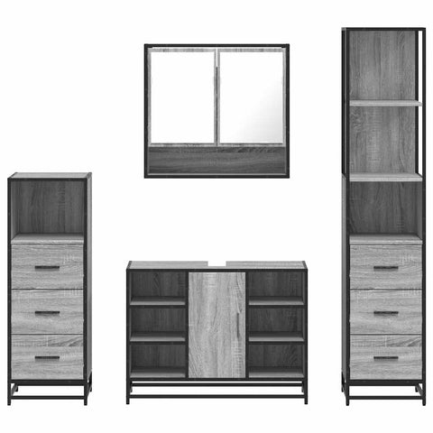 vidaXL 4 Piece Bathroom Furniture Set Grey Sonoma Engineered Wood