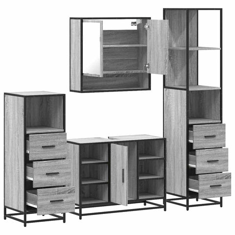 vidaXL 4 Piece Bathroom Furniture Set Grey Sonoma Engineered Wood