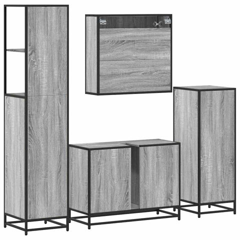 vidaXL 4 Piece Bathroom Furniture Set Grey Sonoma Engineered Wood