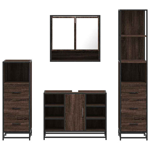 vidaXL 4 Piece Bathroom Furniture Set Brown Oak Engineered Wood