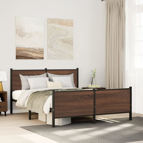 vidaXL Metal Bed Frame without Mattress Brown Oak 140x200 cm