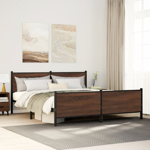 vidaXL Metal Bed Frame without Mattress Brown Oak 180x200 cm Super King