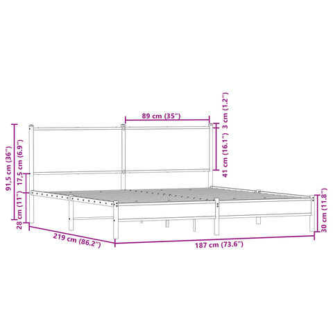 vidaXL Metal Bed Frame without Mattress Smoked Oak 183x213 cm