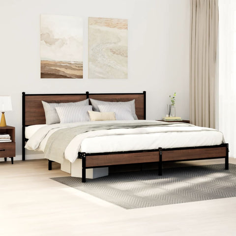 vidaXL Metal Bed Frame without Mattress Brown Oak 180x200 cm Super King
