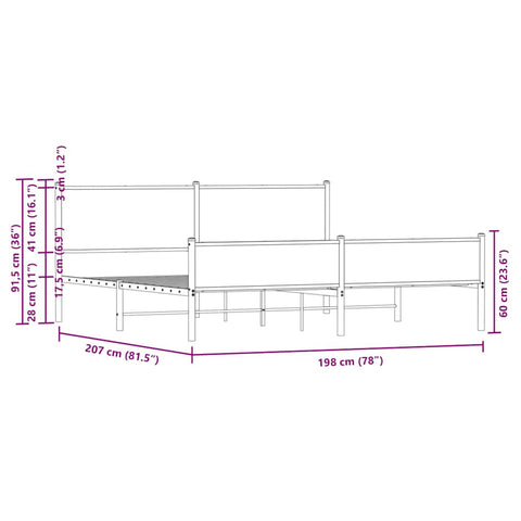 vidaXL Metal Bed Frame without Mattress Brown Oak 193x203 cm