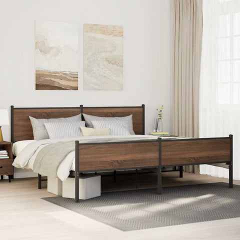 vidaXL Metal Bed Frame without Mattress Brown Oak 200x200 cm