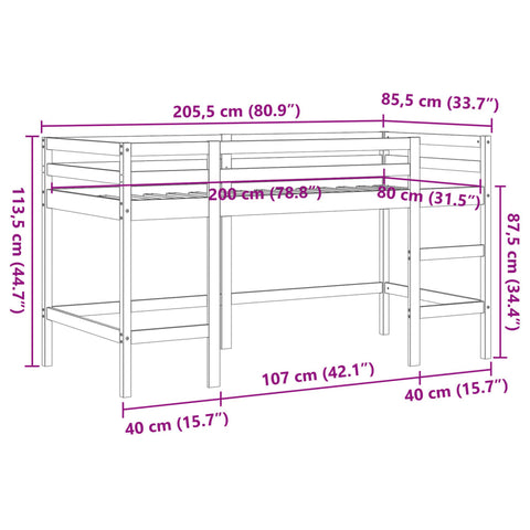 vidaXL Kids' Loft Bed without Mattress with Ladder Wax Brown 80x200 cm