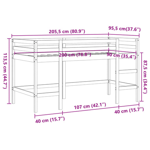 vidaXL Kids' Loft Bed without Mattress with Ladder Wax Brown 90x200 cm