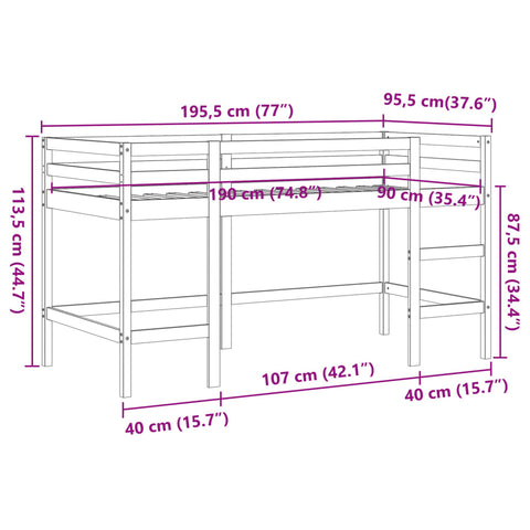 vidaXL Kids' Loft Bed without Mattress with Ladder Wax Brown 90x190 cm Single