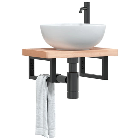 vidaXL Basin Shelf Wall Mounted Steel and Solid Wood Beech