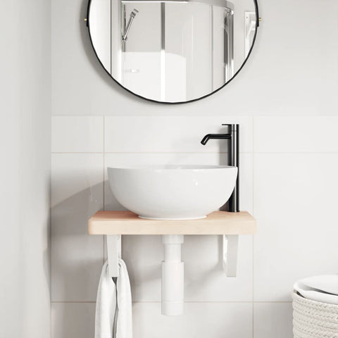 vidaXL Basin Shelf Wall Mounted Steel and Solid Wood Beech