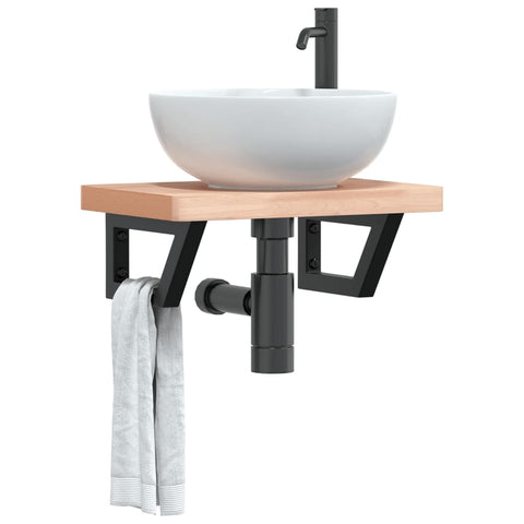 vidaXL Basin Shelf Wall Mounted Steel and Solid Wood Beech