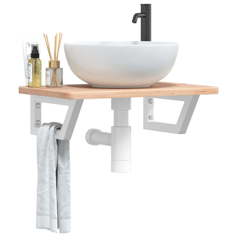 vidaXL Basin Shelf Wall Mounted Steel and Solid Wood Oak