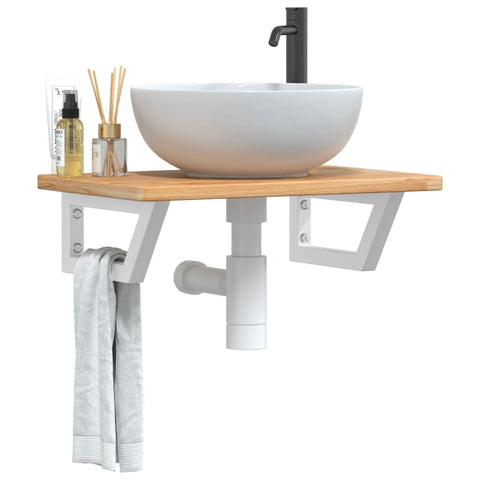 vidaXL Basin Shelf Wall Mounted Steel and Solid Wood Oak