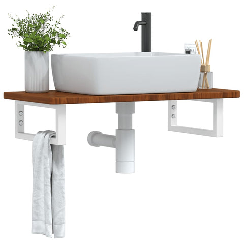 vidaXL Basin Shelf Wall Mounted Steel and Solid Wood Oak