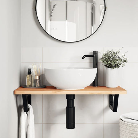 vidaXL Basin Shelf Wall Mounted Steel and Solid Wood Beech