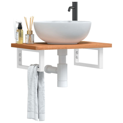 vidaXL Basin Shelf Wall Mounted Steel and Solid Wood Beech