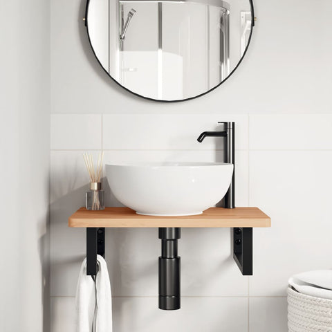 vidaXL Basin Shelf Wall Mounted Steel and Solid Wood Beech