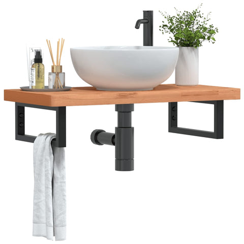 vidaXL Basin Shelf Wall Mounted Steel and Solid Wood Beech