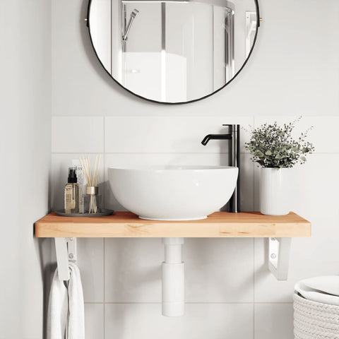vidaXL Basin Shelf Wall Mounted Steel and Solid Wood Beech
