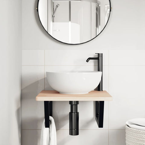 vidaXL Basin Shelf Wall Mounted Steel and Solid Wood Oak