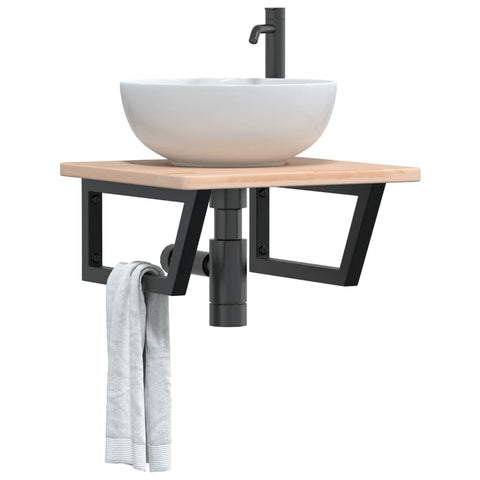 vidaXL Basin Shelf Wall Mounted Steel and Solid Wood Oak