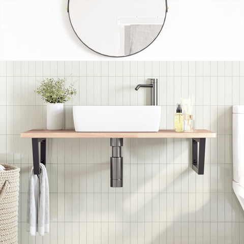vidaXL Basin Shelf Wall Mounted Steel and Solid Wood Oak