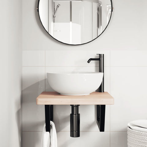 vidaXL Basin Shelf Wall Mounted Steel and Solid Wood Oak